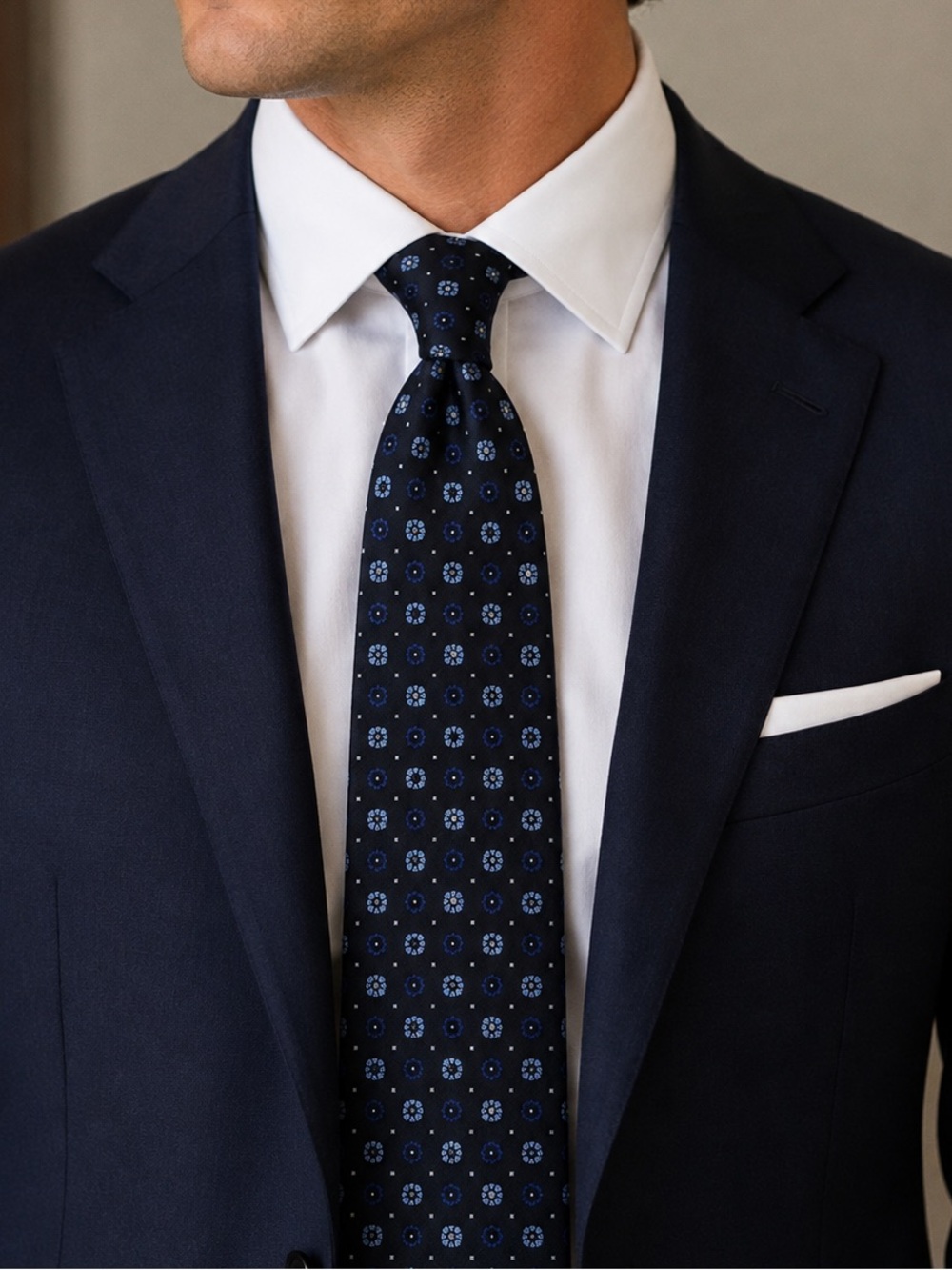 Men's Navy Floral Motif Tie